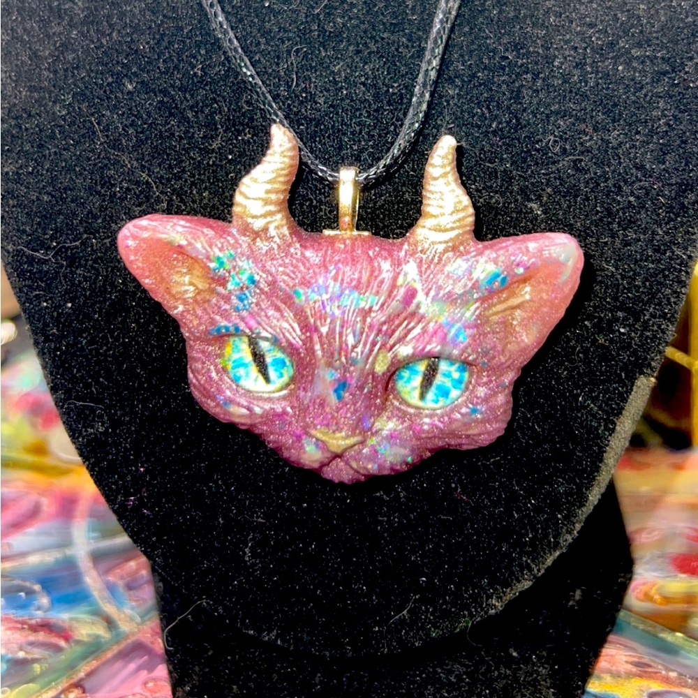 Handmade little imp pendant with faux leather chord necklace witchy spook goth